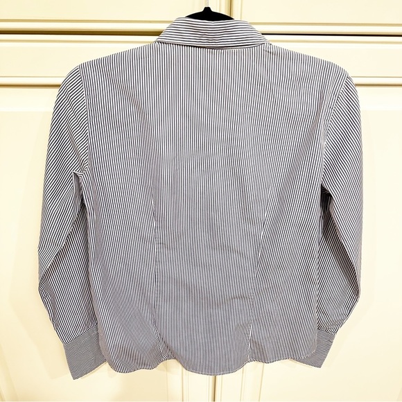 J.Crew Women’s Blue Striped Preppy Tuxedo Ruffle Front Button Down Shirt Blouse - Picture 5 of 5